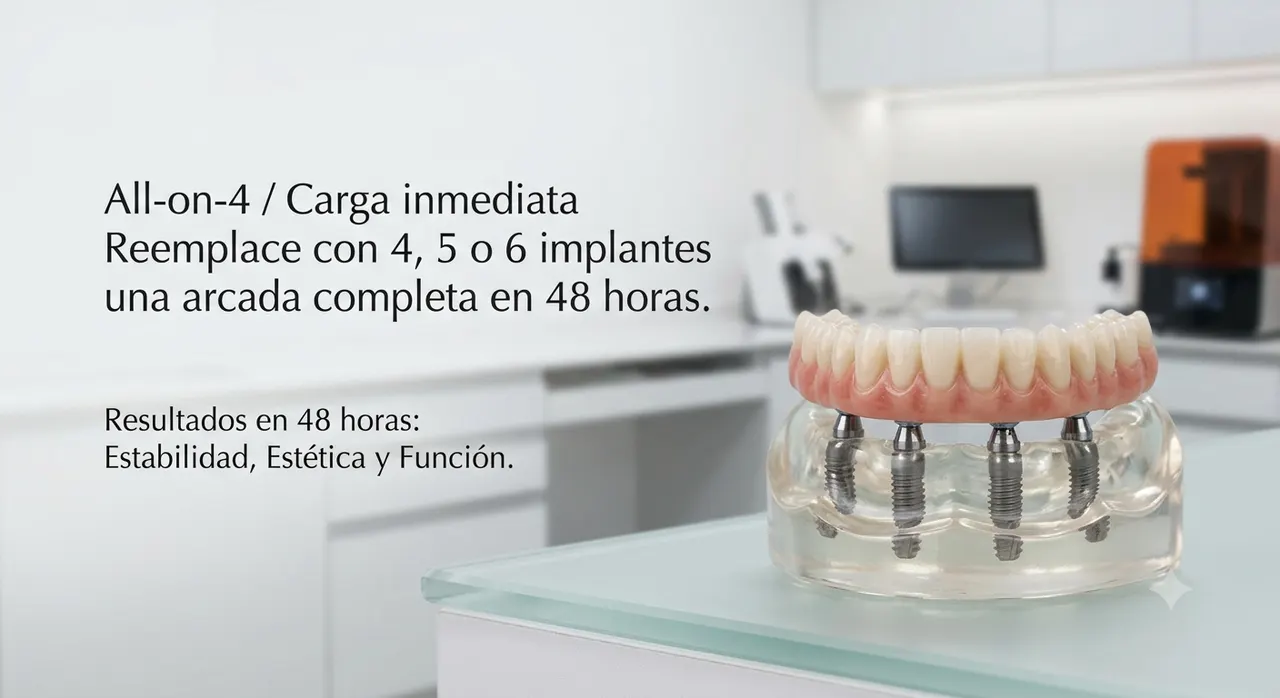 All-on-4 / Carga inmediata: Reemplace con 4, 5 o 6 implantes una arcada completa en 48 horas.