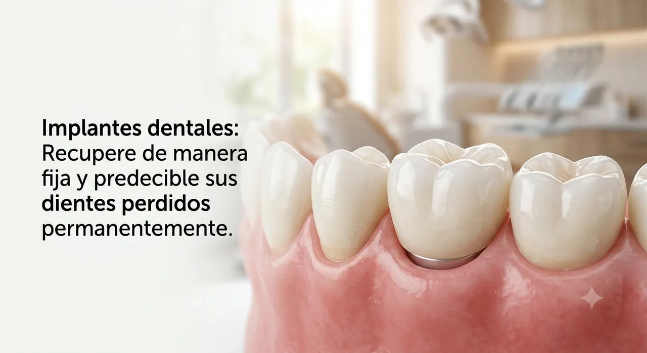 Implantes dentales: Recupere de manera fija y predecible sus dientes perdidos permanentemente.